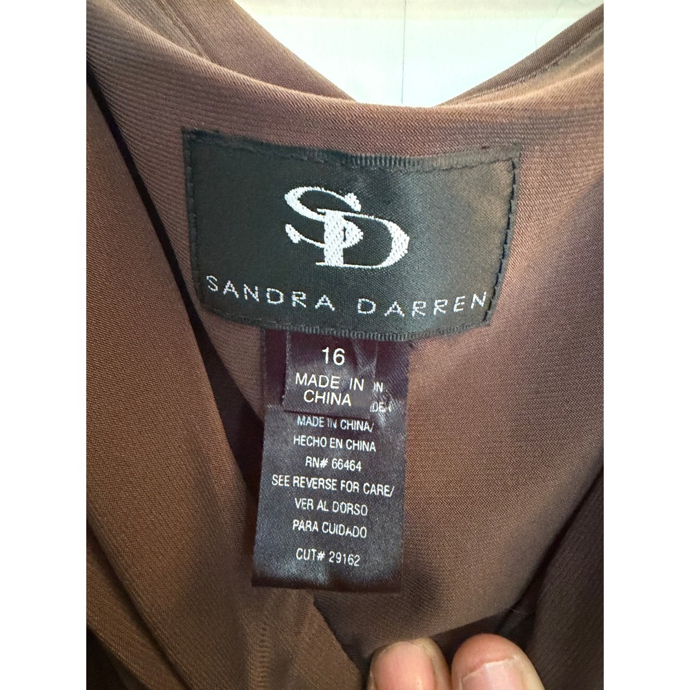 Sandra Darren Midi Dress Cowl Neck Ruched Draped Brown Size 16 - Picture 2 of 9